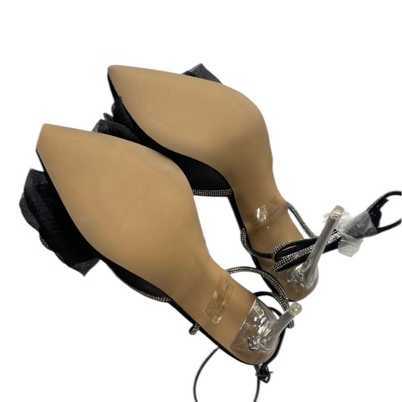 NEW Black High Heel Shoes Ankle Strap Crystal Rhinestone Bow Pumps Pointy 4” NWT - Picture 5 of 7